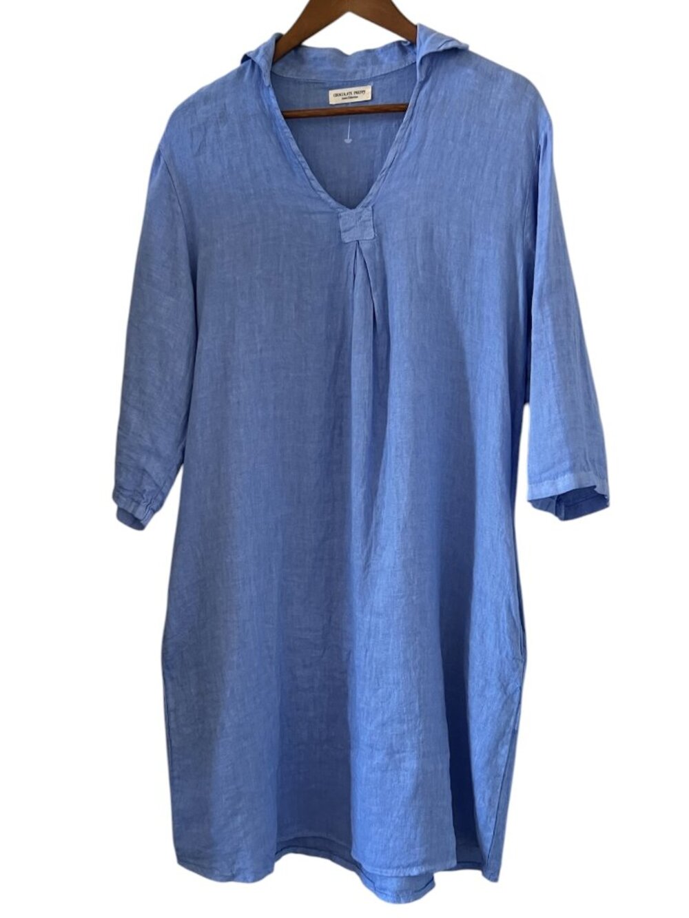 Chocoalate Preppy Linen Dress In Blue Size L